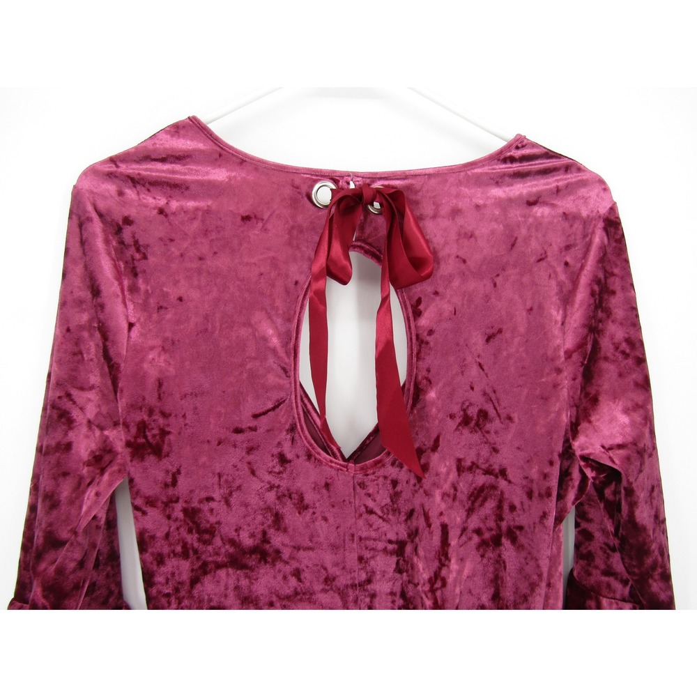 Venus Velvet Top Large Burgundy Crushed Bell Sleeve Surplice Ruched Wrap Festive - Picture 5 of 12